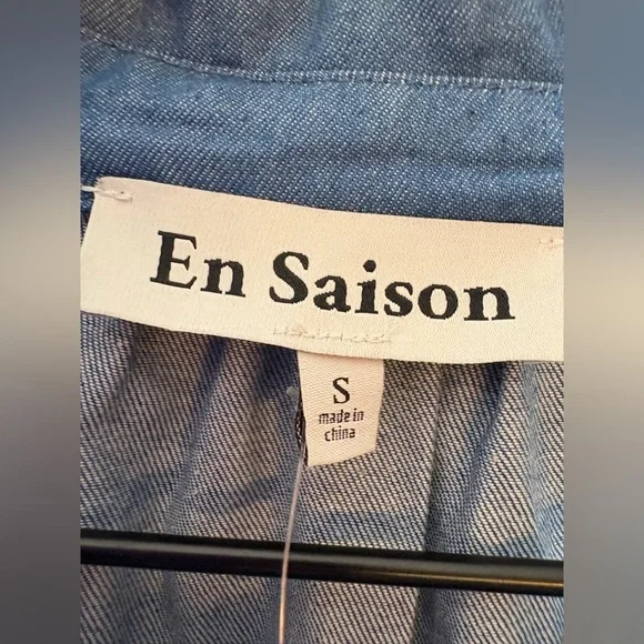 En Saison Blue Tara Puff-Sleeve Babydoll Mini Shirtdress Sz Small NEW - Picture 12 of 13